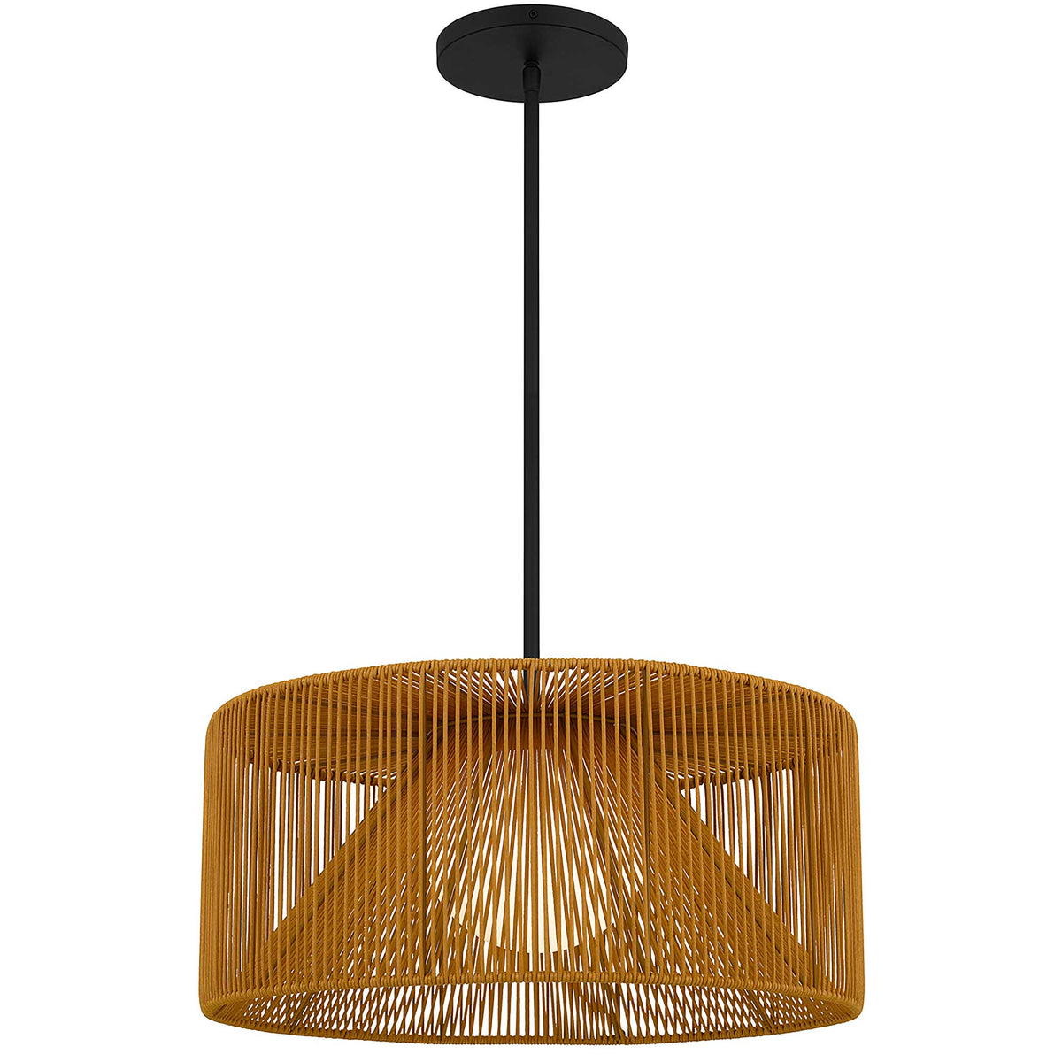 Natural And Black Rattan String And Metal LED Dimmable Outdoor Hanging Pendent Light