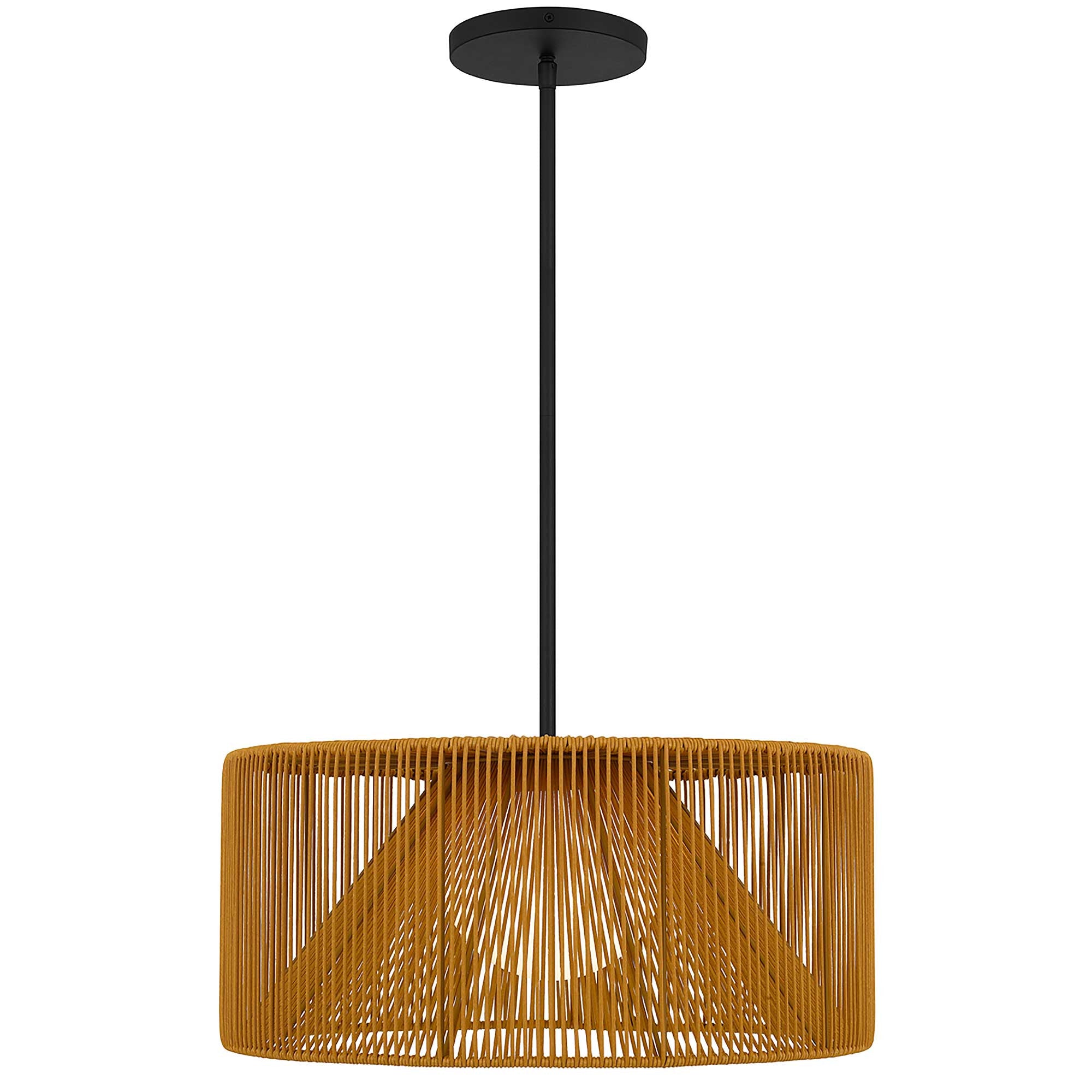 Natural And Black Rattan String And Metal LED Dimmable Outdoor Hanging Pendent Light