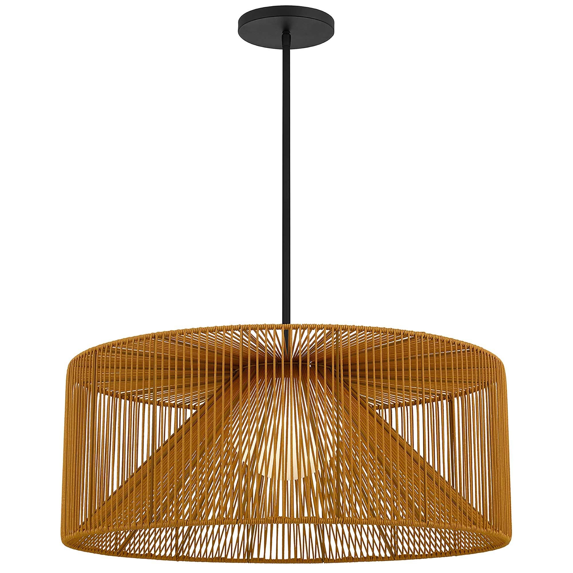 Natural And Black Rattan And Metal LED Dimmable Outdoor Hanging Pendent Light