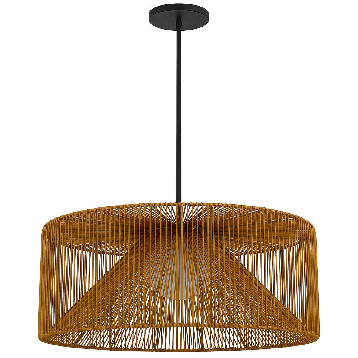 Natural And Black Rattan And Metal LED Dimmable Outdoor Hanging Pendent Light