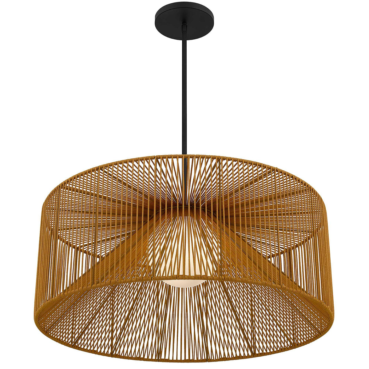 Natural And Black Rattan And Metal LED Dimmable Outdoor Hanging Pendent Light
