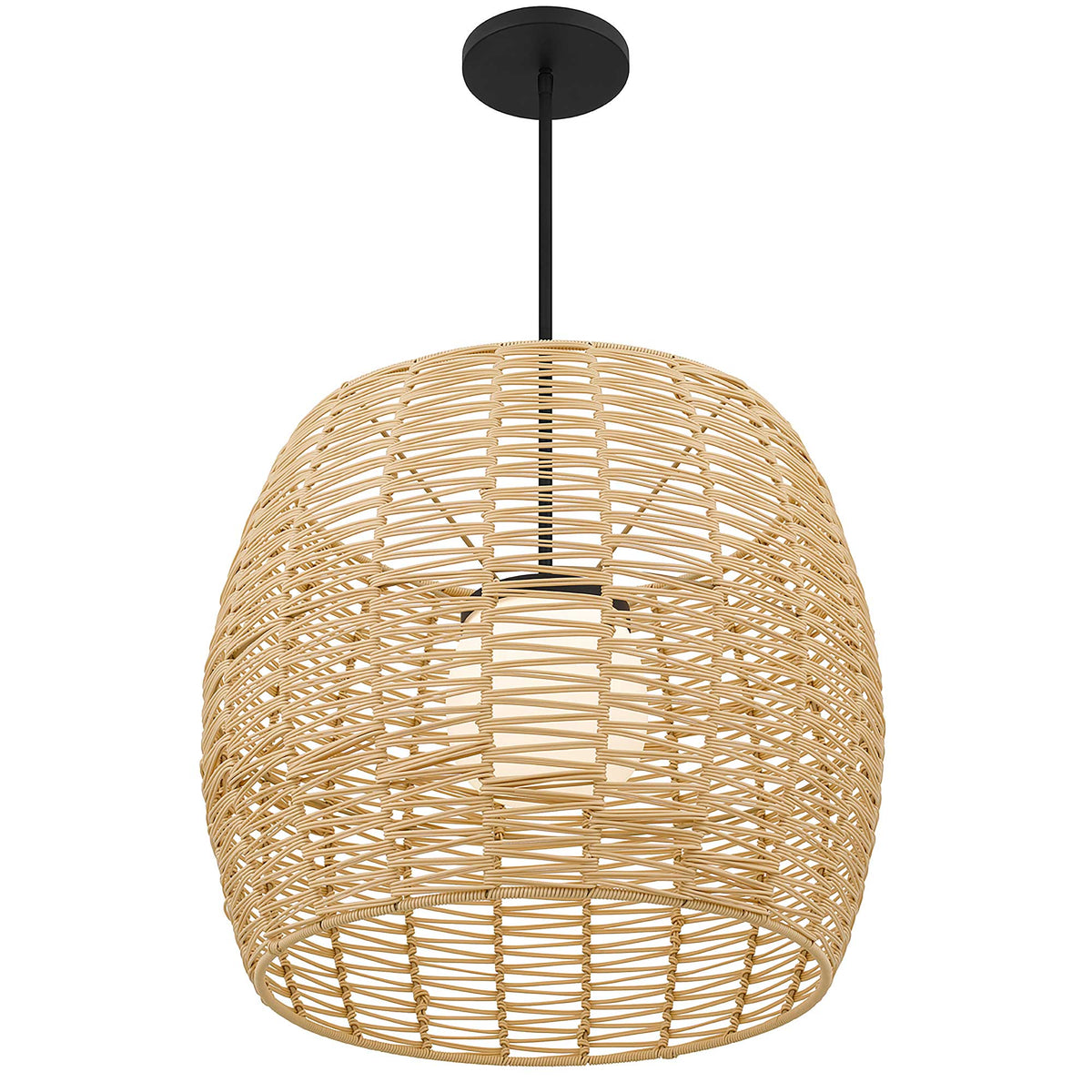 Natural And Black Rattan And Metal LED Dimmable Barrel Outdoor Hanging Pendent Light
