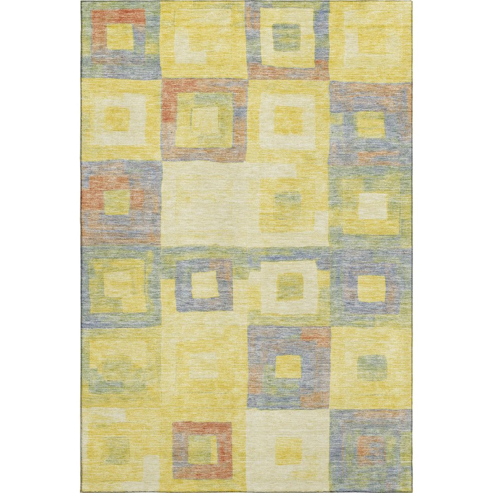 9' X 12' Yellow Orange Purple And Ivory Geometric Washable Area Rug With UV Protection