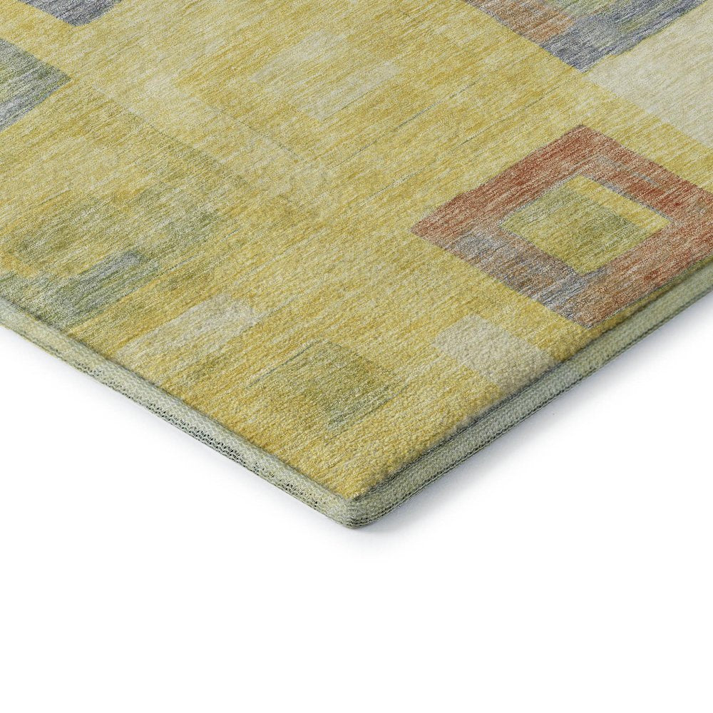 9' X 12' Yellow Orange Purple And Ivory Geometric Washable Area Rug With UV Protection