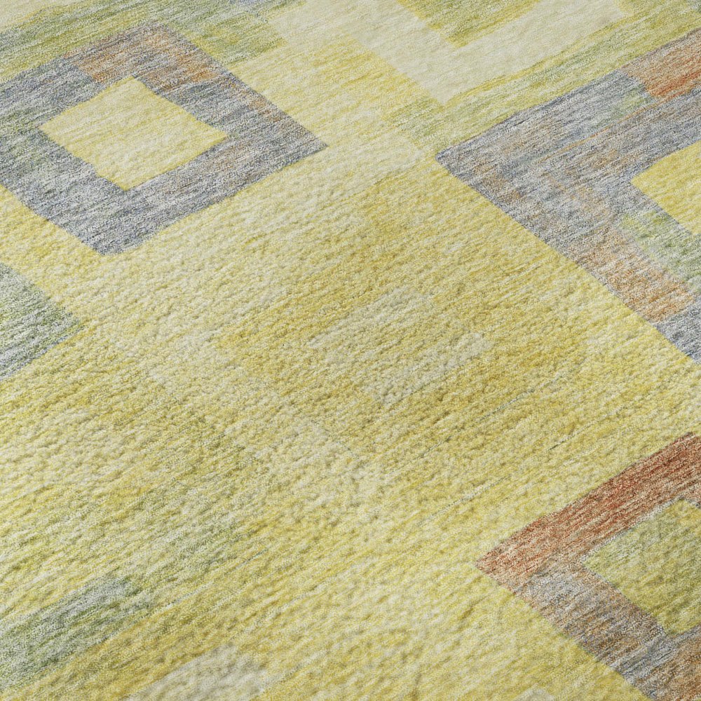 9' X 12' Yellow Orange Purple And Ivory Geometric Washable Area Rug With UV Protection