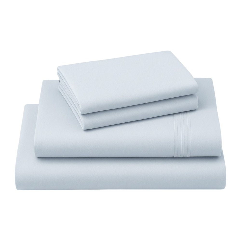 Four Piece Light Blue Cotton King Sheet Set