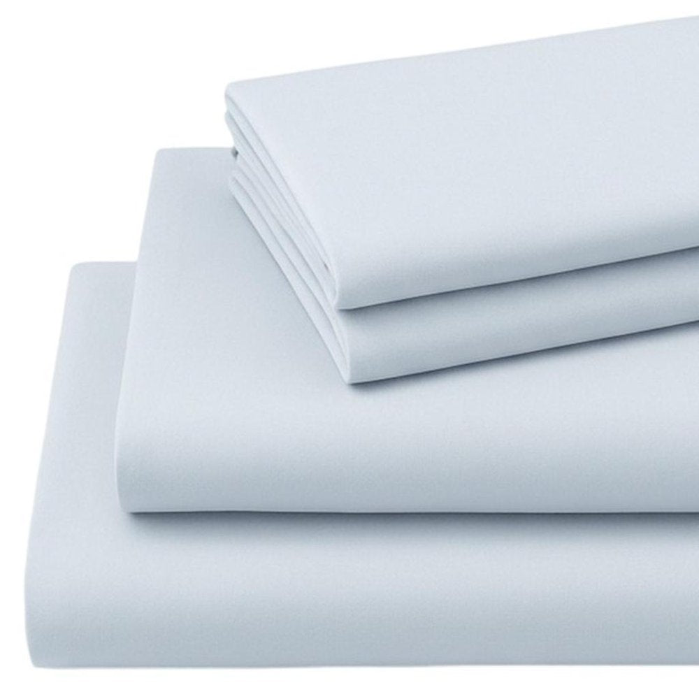 Four Piece Light Blue Cotton King Sheet Set