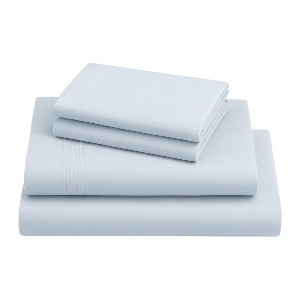 Four Piece Light Blue Cotton King Sheet Set