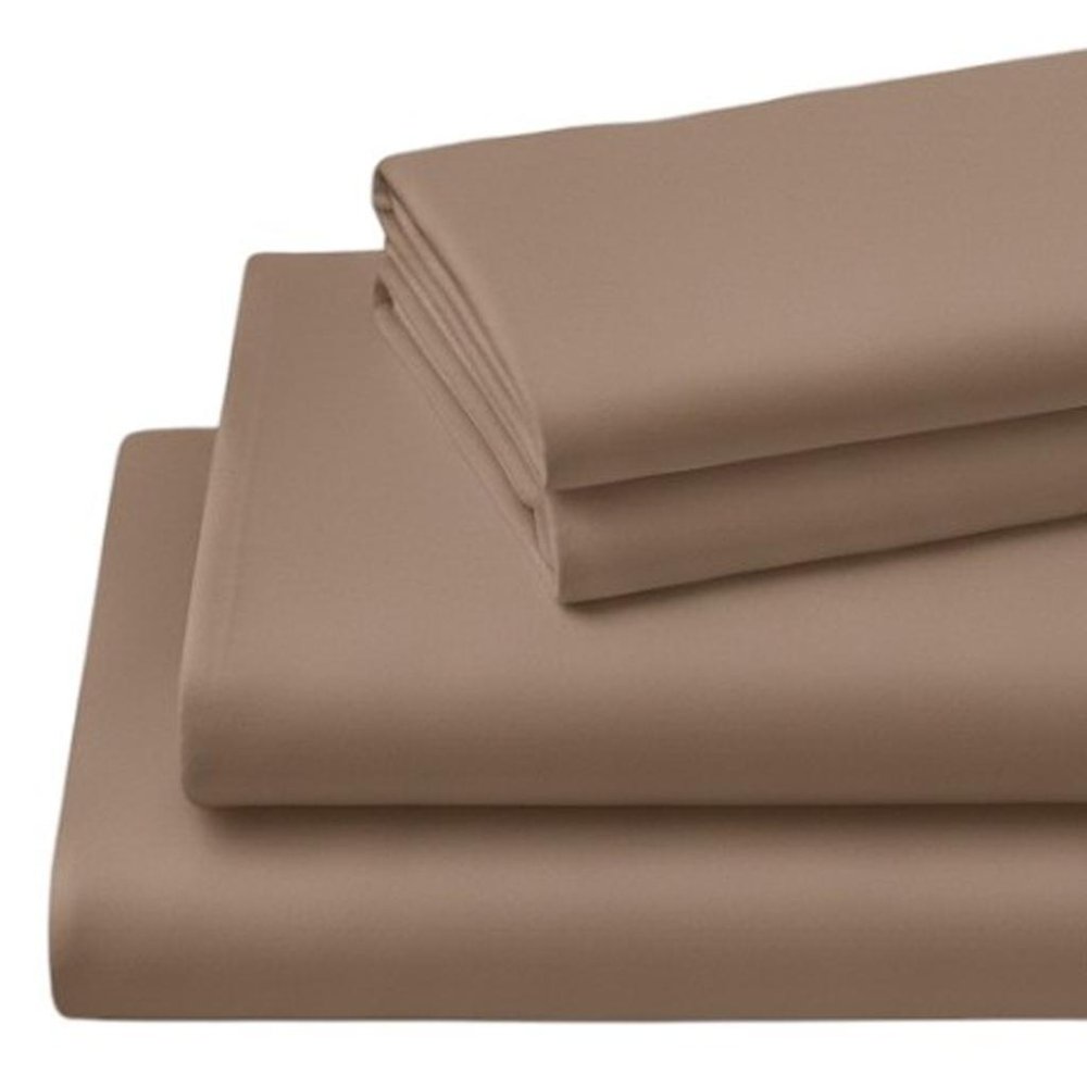 Four Piece Light Brown Cotton King Sheet Set