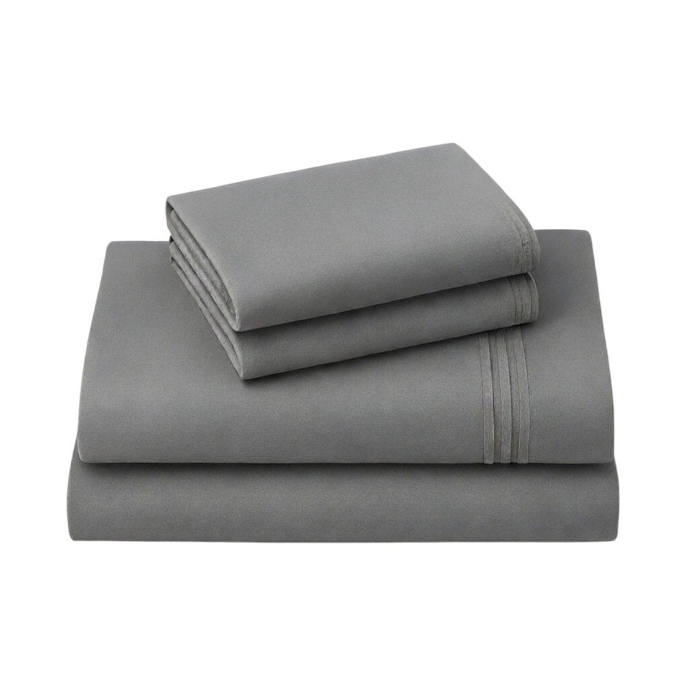 Four Piece Light Gray Cotton Queen Sheet Set
