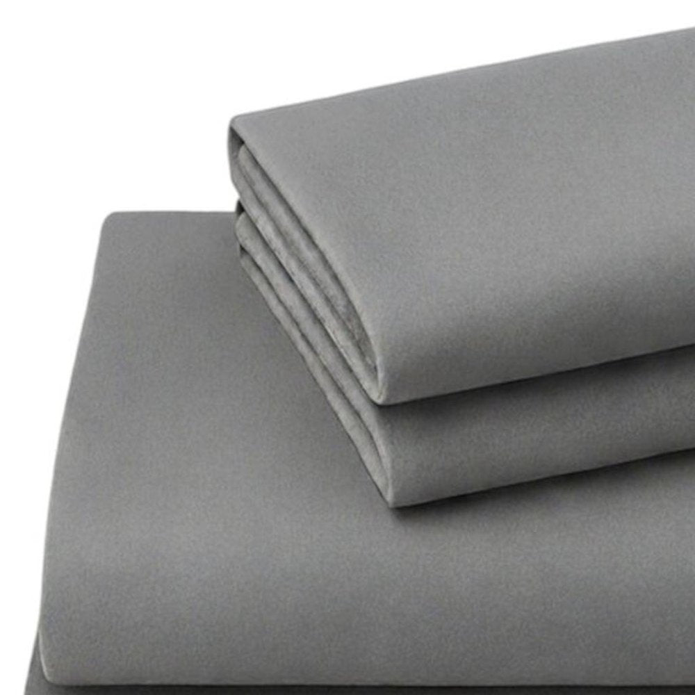 Four Piece Light Gray Cotton Queen Sheet Set