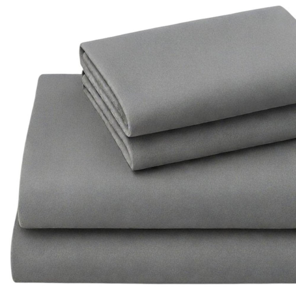 Four Piece Light Gray Cotton Queen Sheet Set