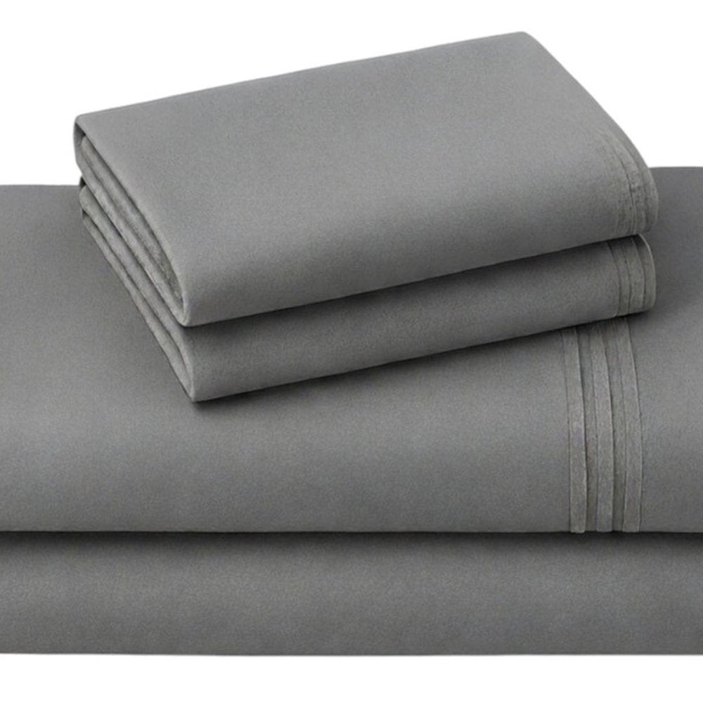 Four Piece Light Gray Cotton King Sheet Set