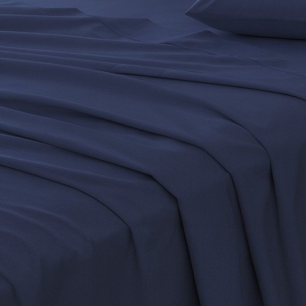 Four Piece Navy Blue Cotton King Sheet Set