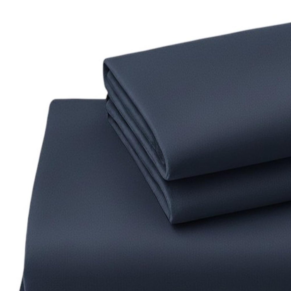 Four Piece Navy Blue Cotton King Sheet Set