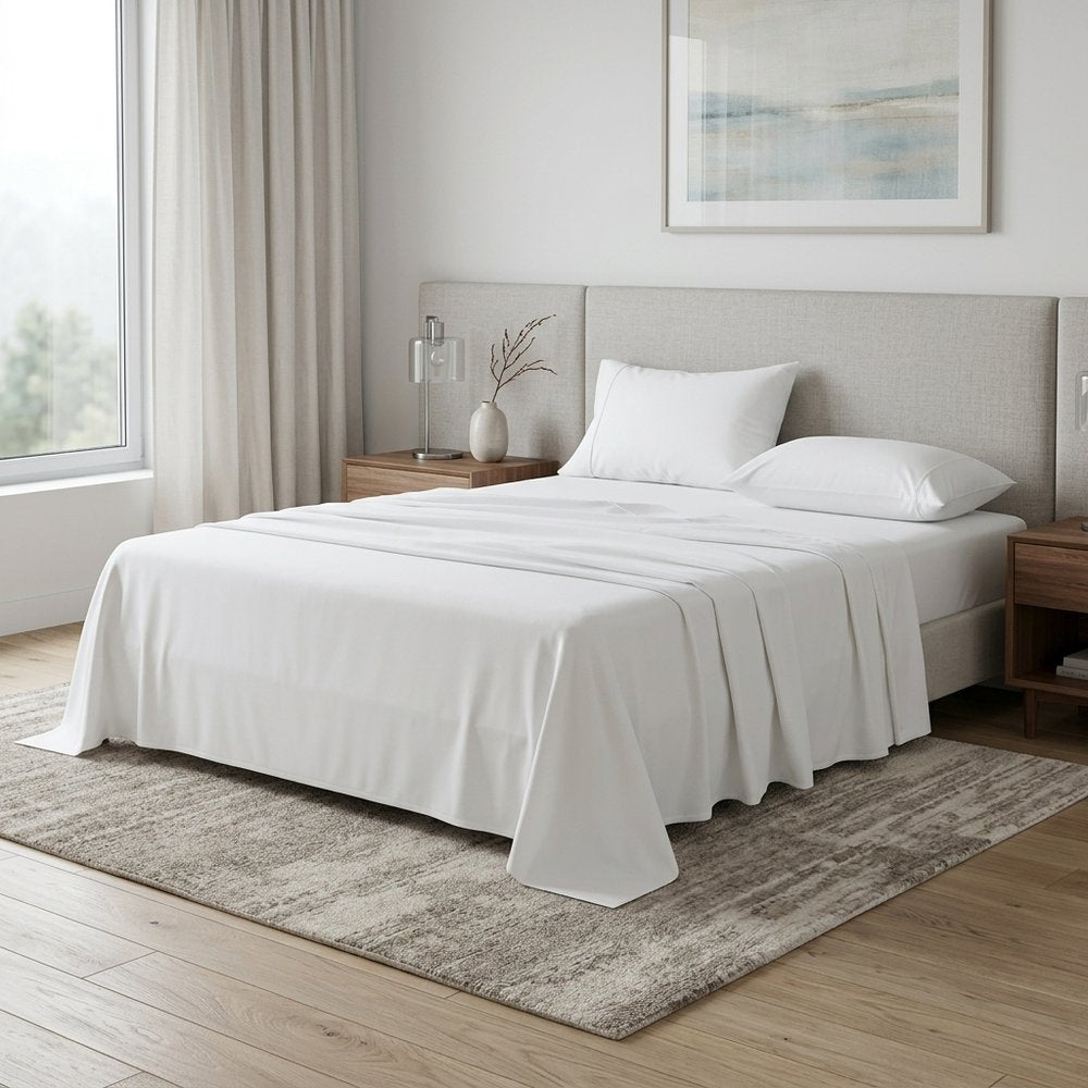 Four Piece White Cotton Queen Sheet Set