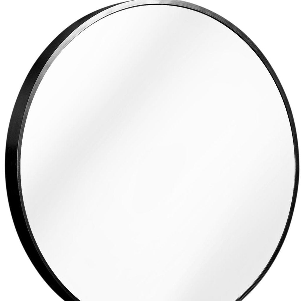 27" Black Aluminum Round Framed Accent Mirror