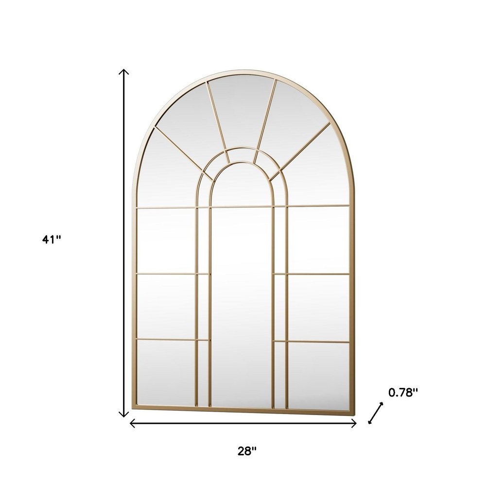 41" Gold Arch Metal Window Pane Framed Accent Mirror