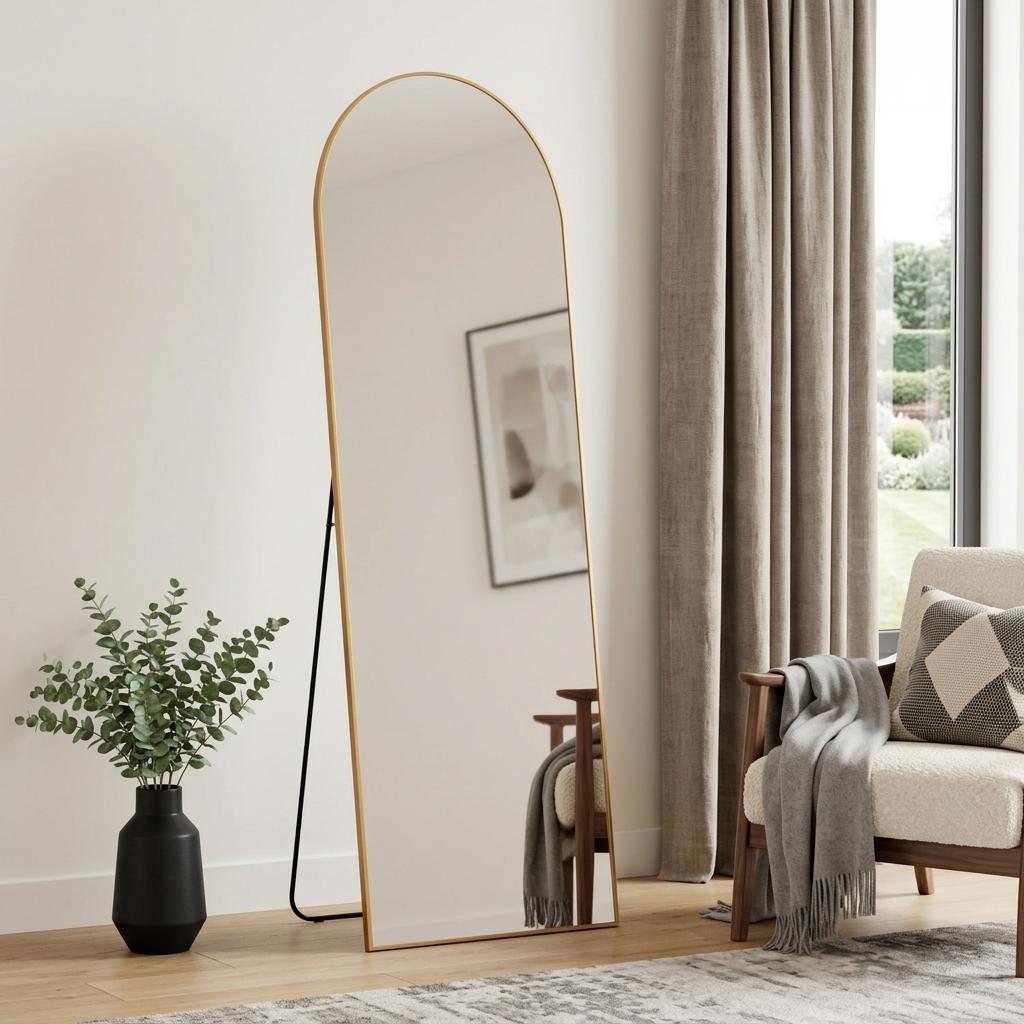 69" Gold Arch Freestanding Framed Full Length Mirror
