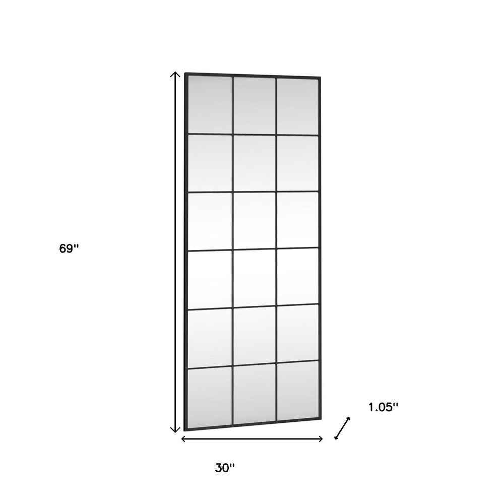 69" Black Metal Windowpane Framed Full Length Mirror