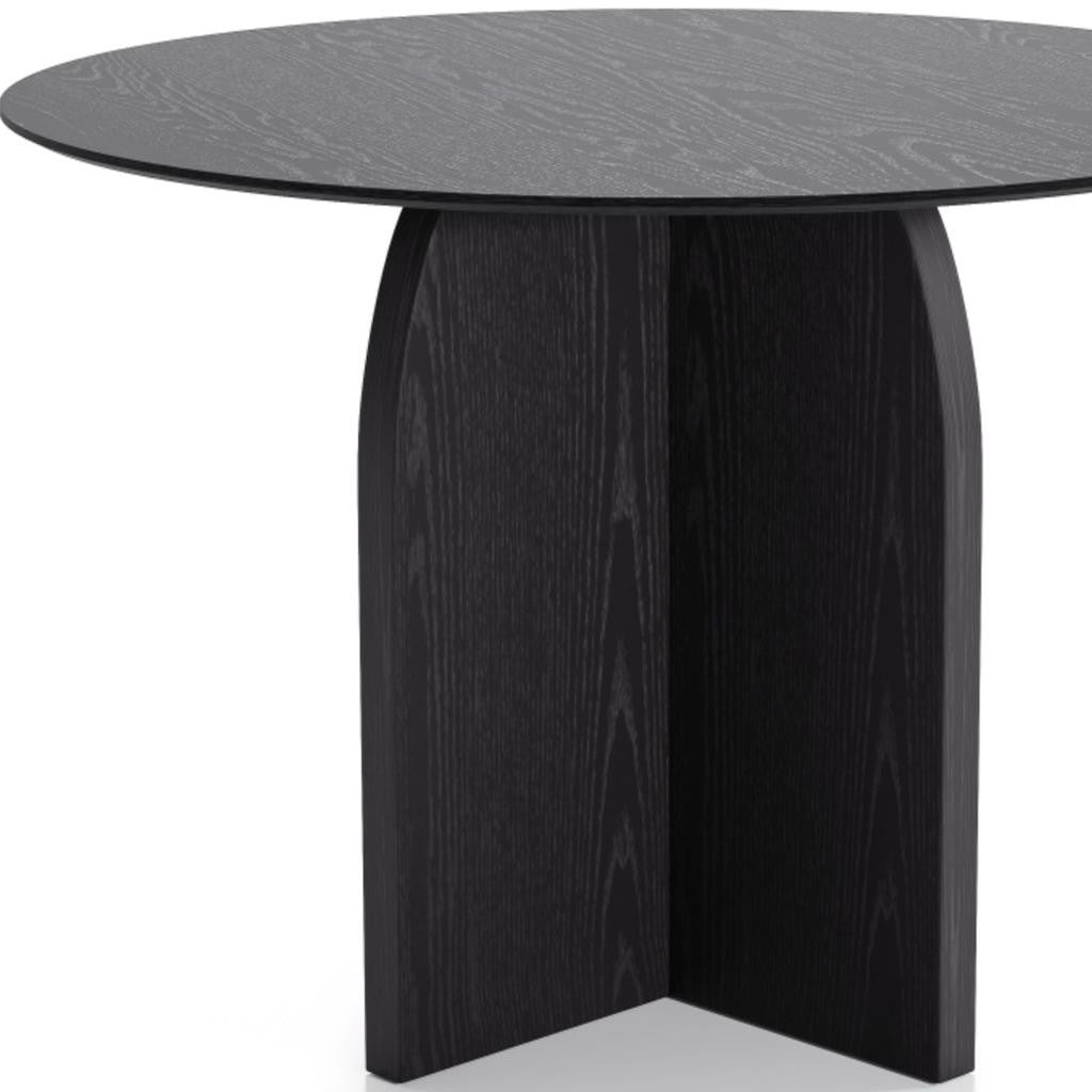 42" Black Wood Pedestal Base Round Top Dining Table