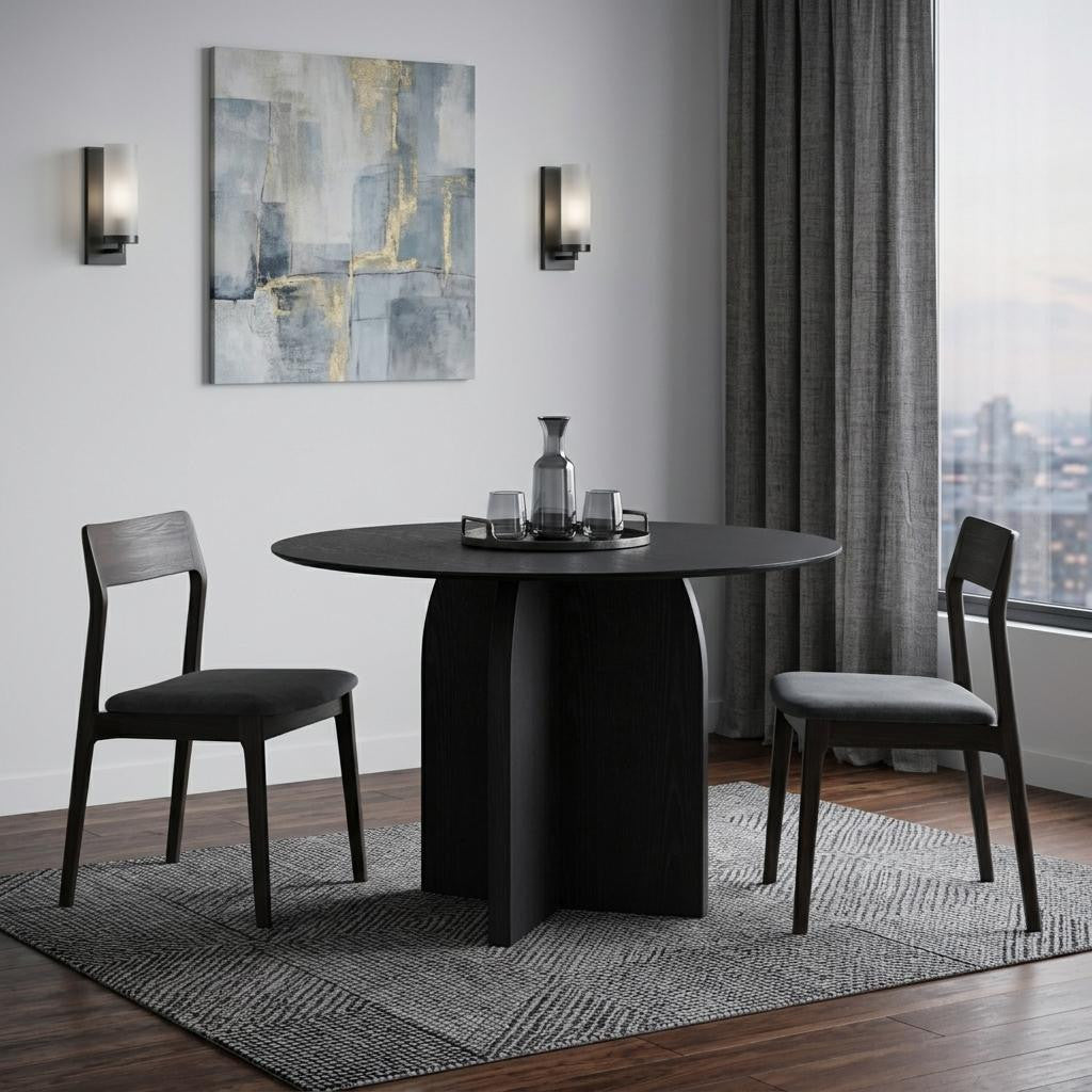 42" Black Wood Pedestal Base Round Top Dining Table