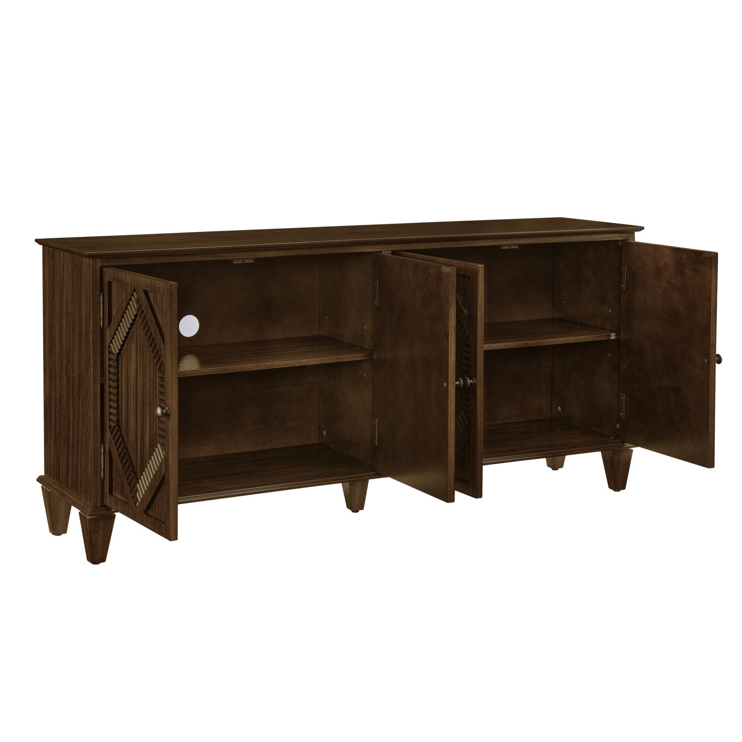 66" Brown Wood Carved Geometric Accent Cabinet With Four Doors
