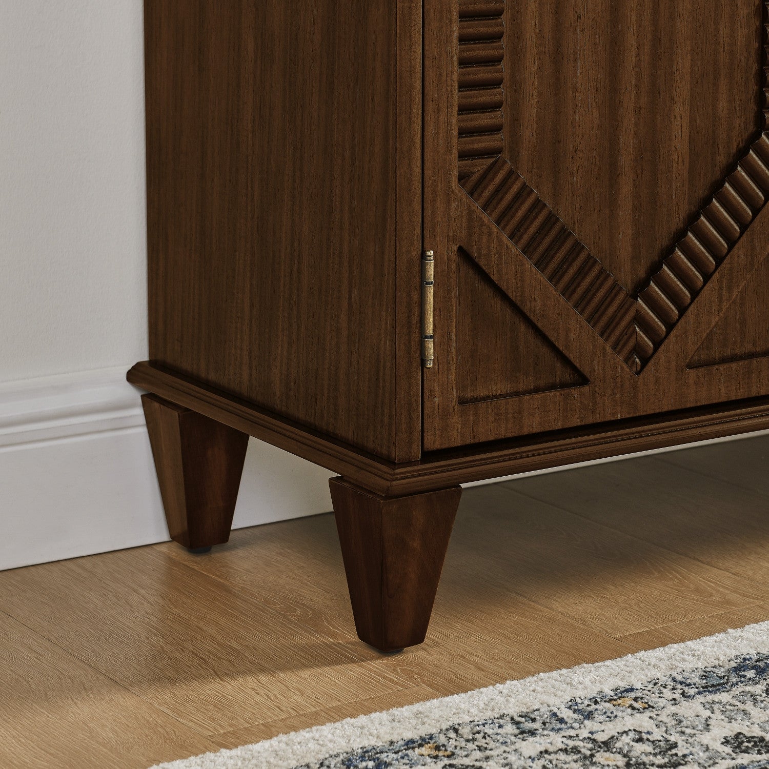 66" Brown Wood Carved Geometric Accent Cabinet With Four Doors