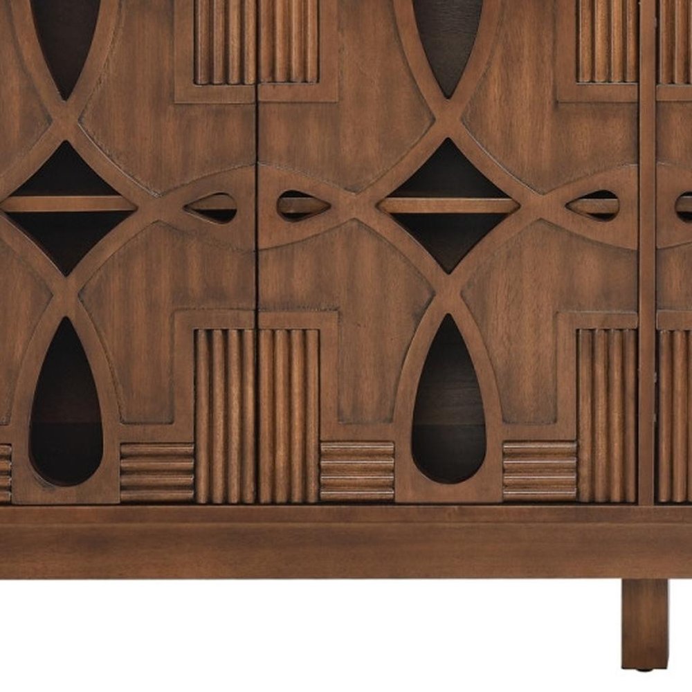 61" Brown Wood Carved Geometric Sideboard With Four Doors