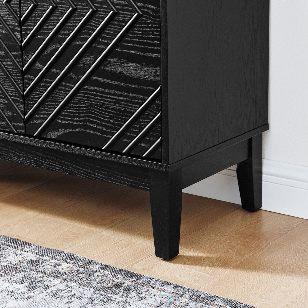 61" Black Wood Sideboard With Four Doors