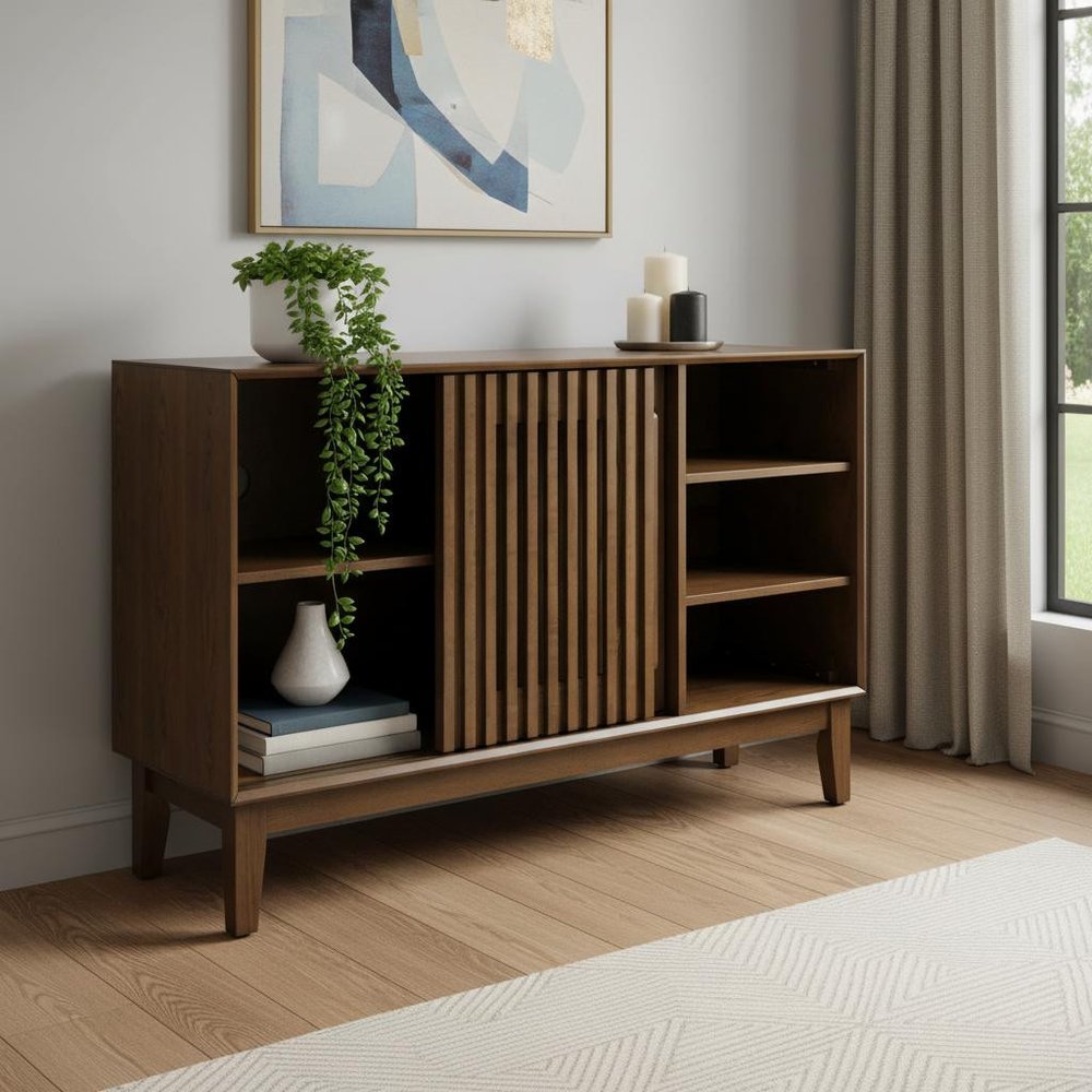 47" Brown Wood Sideboard With Two Sliding Doors