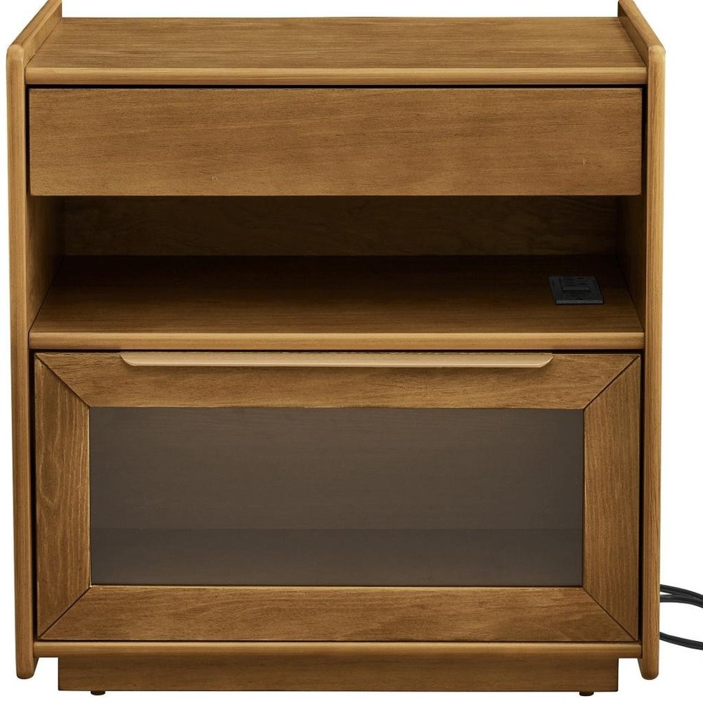 24" Brown Wood Two Drawer Nightstand