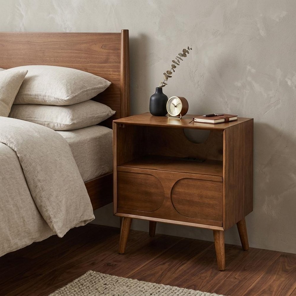 25" Brown Wood One Drawer Nightstand