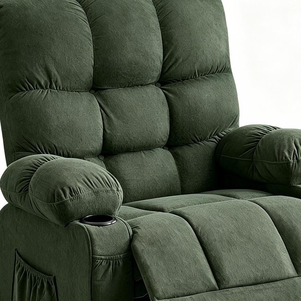 39" Dark Green Tufted Chenille Heated Massage Manual Rocker And Swivel Recliner With USB