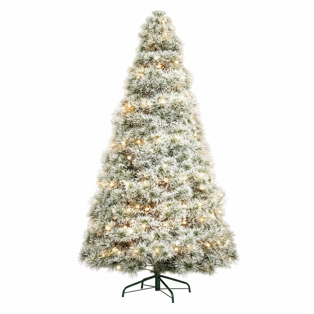 6' White Pre Lit Full Flocked Spruce Christmas Tree