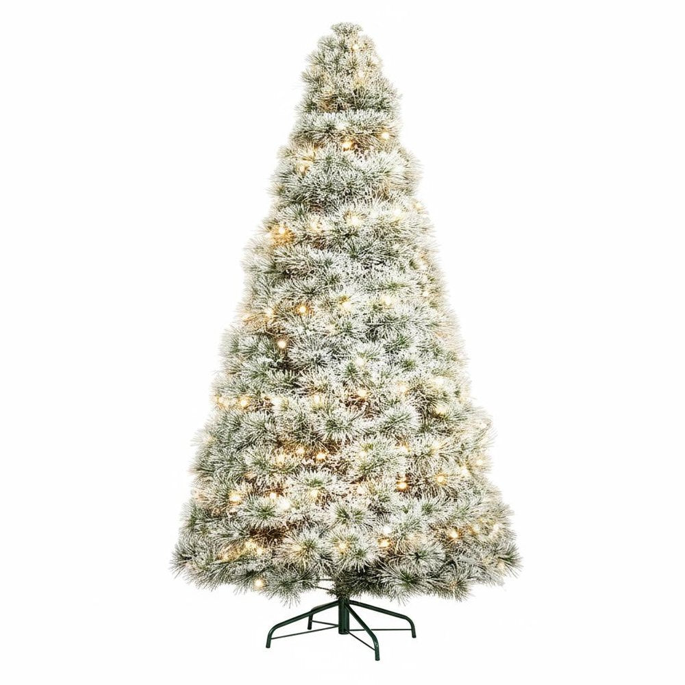 4.5' White Pre Lit Full Flocked Spruce Christmas Tree