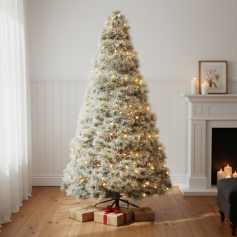 4.5' White Pre Lit Full Flocked Spruce Christmas Tree