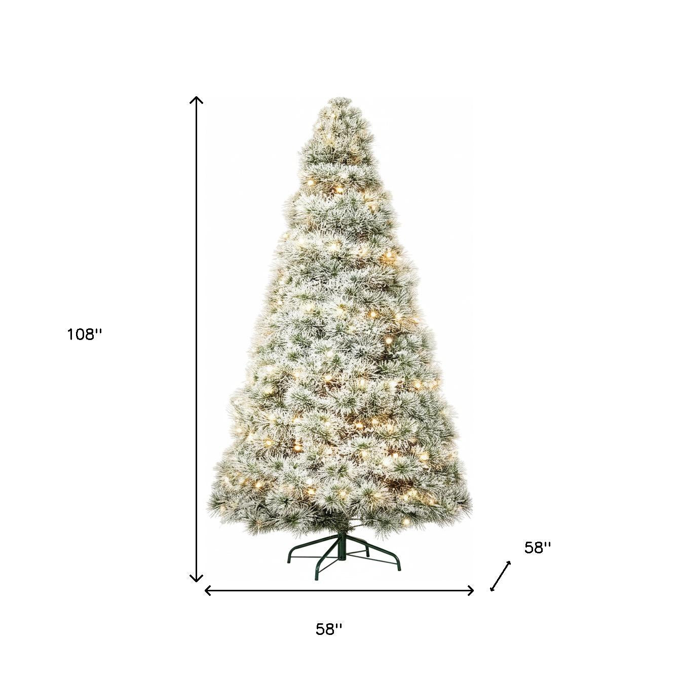 9' White Pre Lit Full Flocked Spruce Christmas Tree
