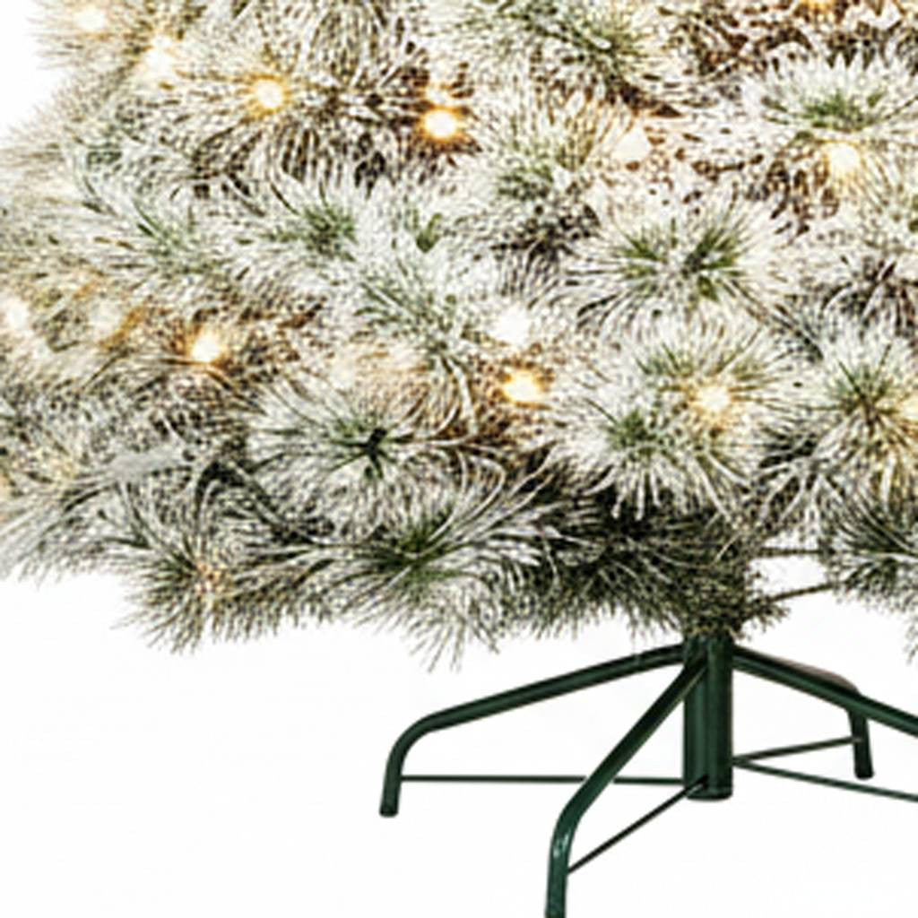 9' White Pre Lit Full Flocked Spruce Christmas Tree