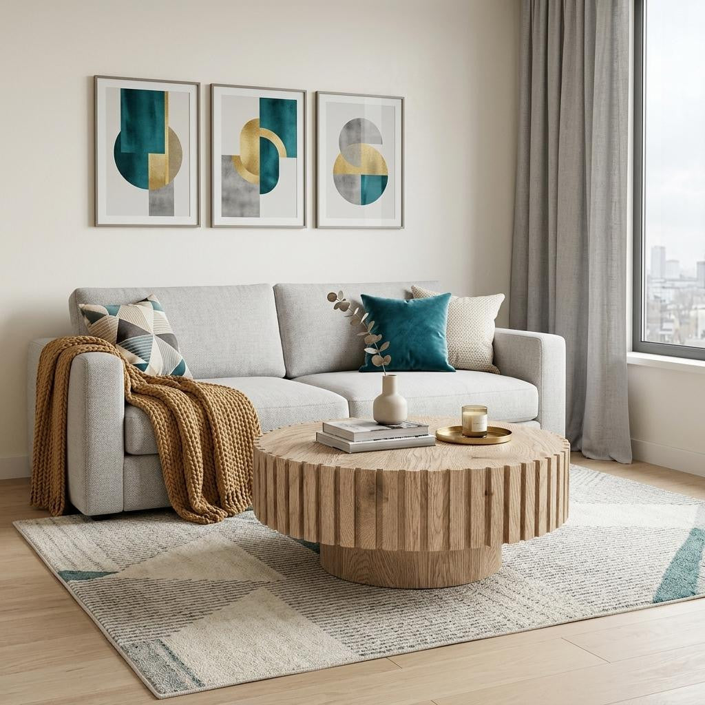 32" Natural Wood Round Pedestal Coffee Table