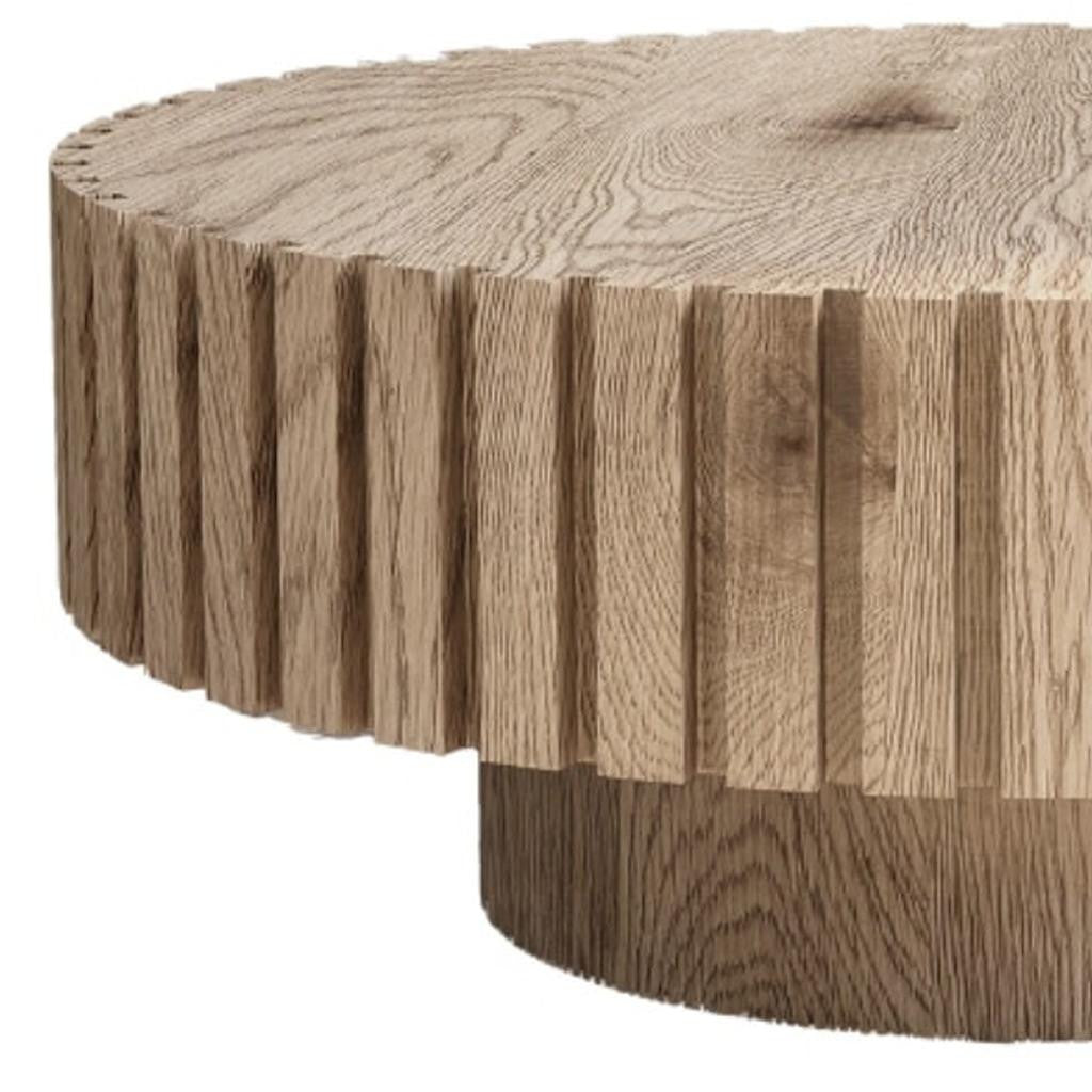 32" Natural Wood Round Pedestal Coffee Table