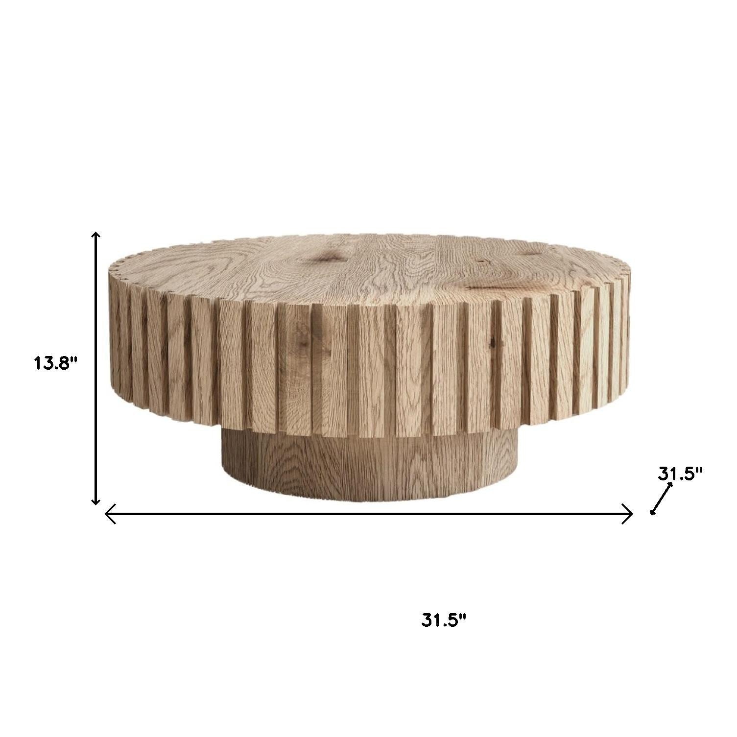32" Natural Wood Round Pedestal Coffee Table