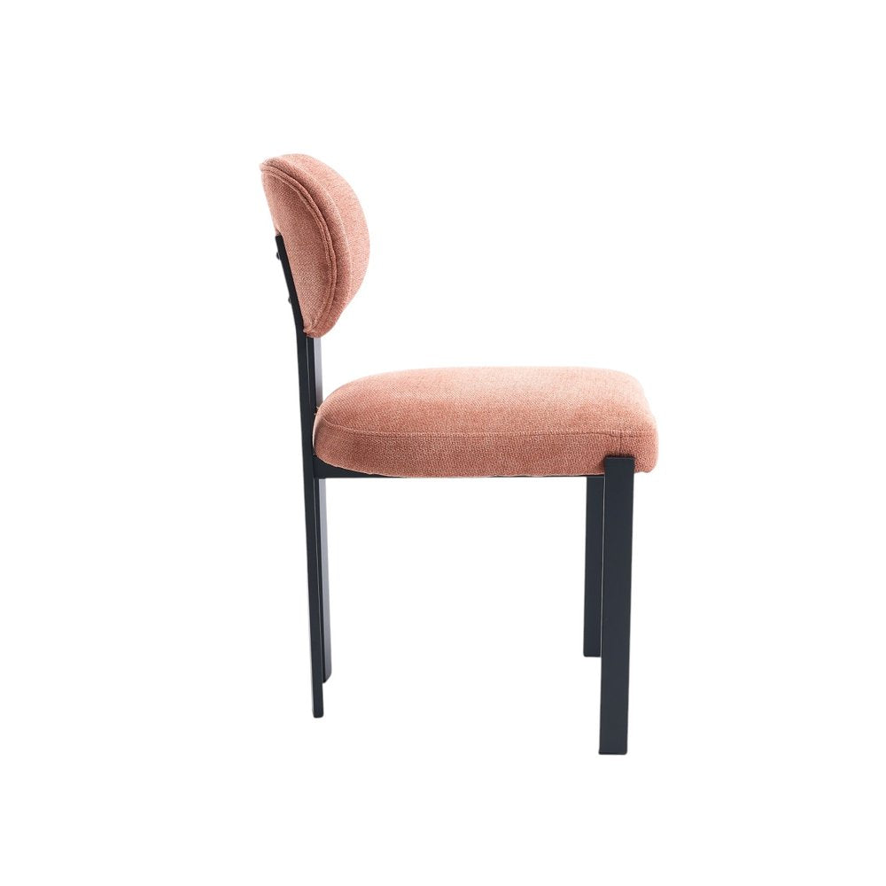Set of Two Salmon and Black Chenille And Metal Partially Open Back Dining Side Chairs