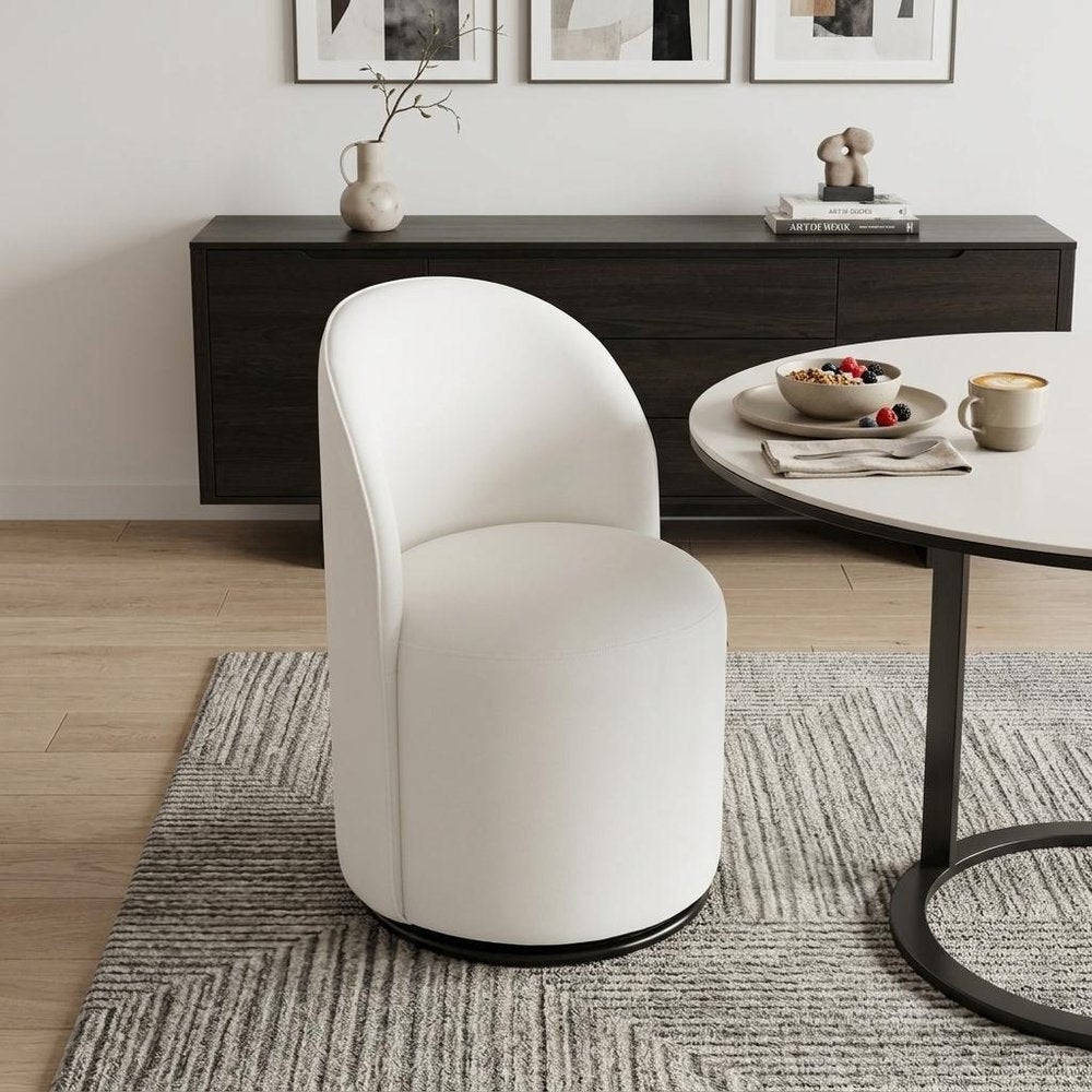 Cream and Black Velvet Curved Back Swivel Dining Arm Chair