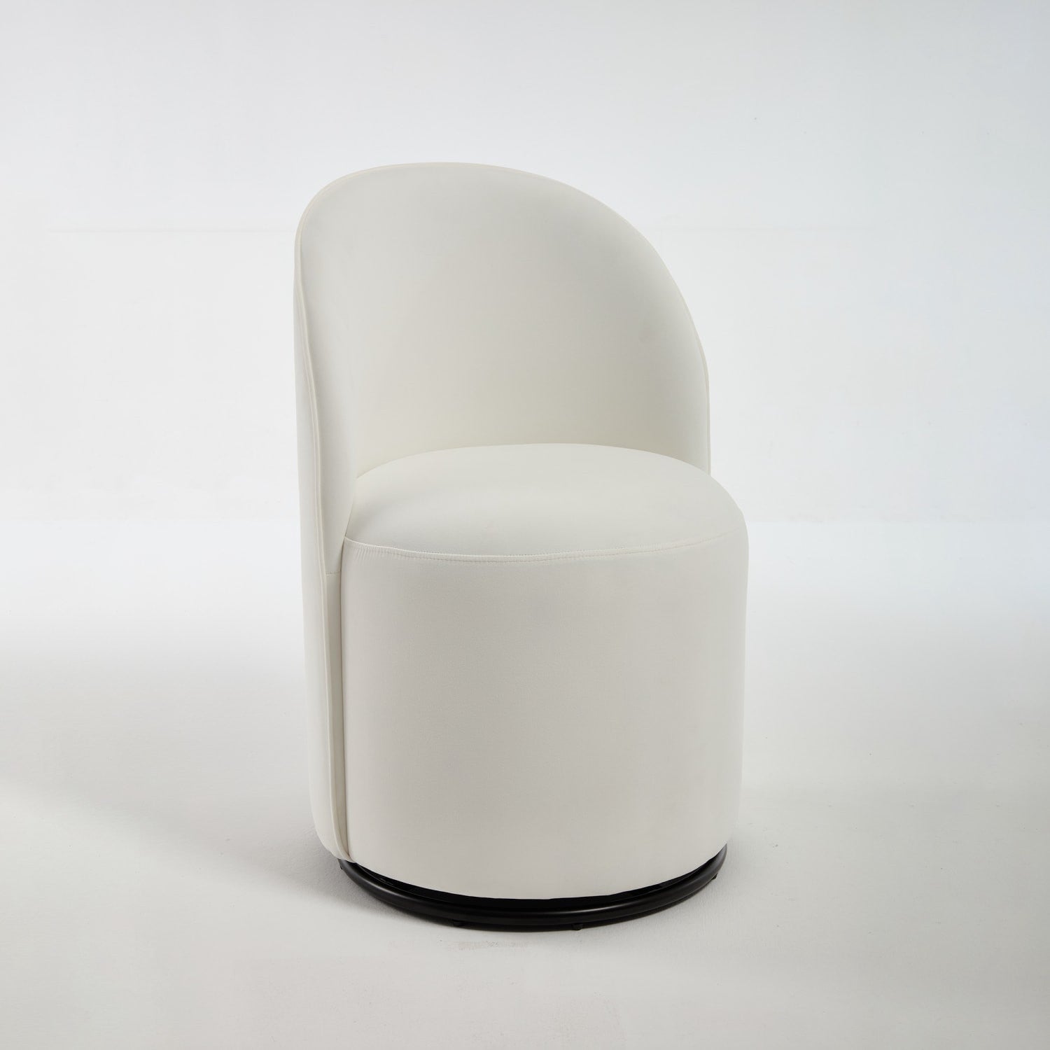 Cream and Black Velvet Curved Back Swivel Dining Arm Chair