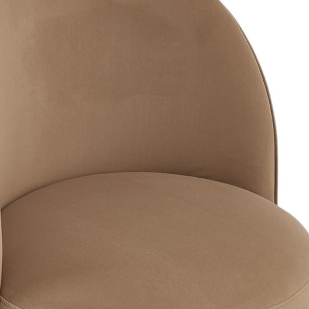 Brown and Black Velvet Curved Back Swivel Dining Arm Chair