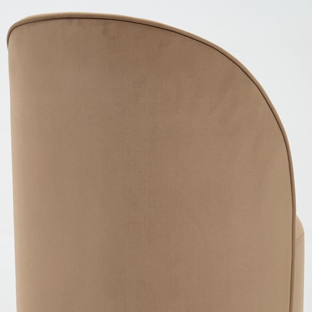 Brown and Black Velvet Curved Back Swivel Dining Arm Chair