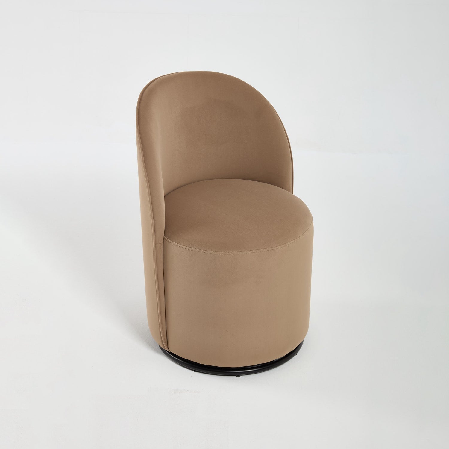 Brown and Black Velvet Curved Back Swivel Dining Arm Chair
