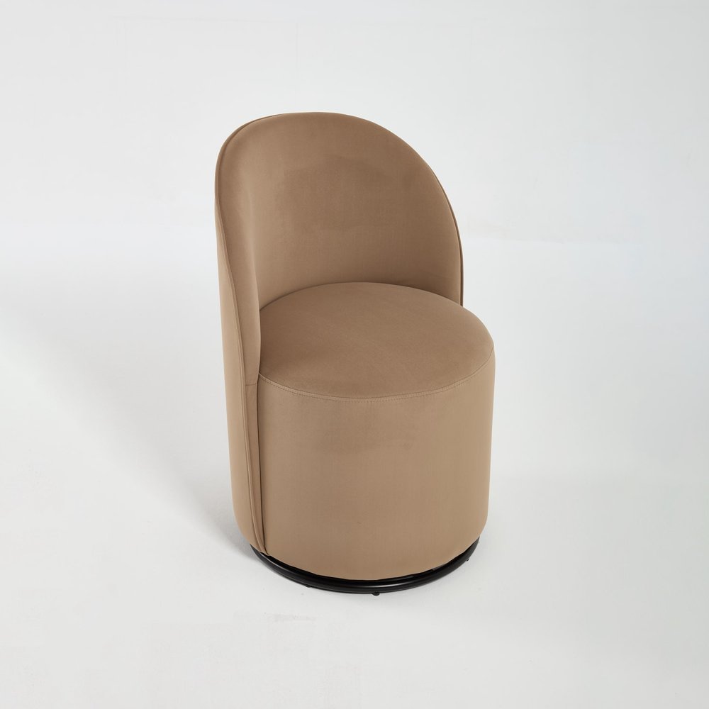 Cream and Black Velvet Curved Back Swivel Dining Arm Chair