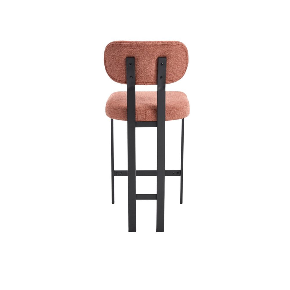 Set of Two 26" Orange and Black Fabric and Metal Counter Height Bar Chairs